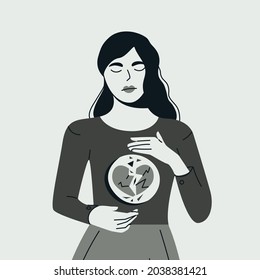 Broken heart trendy flat illustration. Depressed woman trying to heal from bad relationships banner design. Inner conflict, mental disorder background.