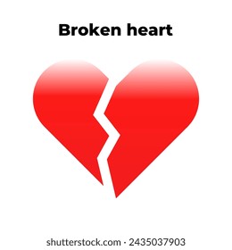 Broken heart. Two halves of the heart icon. High quality red gradient vector EPS 10 illustration. Can be used for any platform or purpose. Action promotion and advertising. Web, dev, ui, ux, gui.