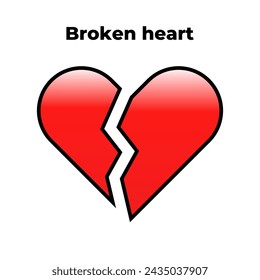 Broken heart. Two halves of the heart icon. High quality red color vector EPS 10 illustration. Can be used for any platform or purpose. Action promotion and advertising. Web, dev, ui, ux, gui.