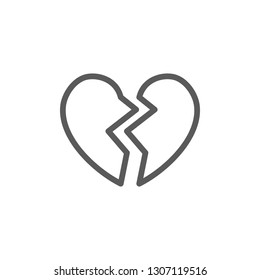 Broken heart, valentine day line icon.
