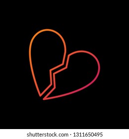 Broken Heart vector colorful concept icon or logo element in outline style on dark background