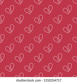 Broken Heart vector concept linear geometric red seamless pattern or background