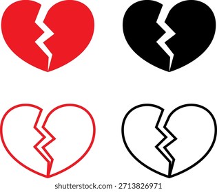 Broken Heart Vector Designs for Sad Love Divorce and Emotional Valentine Concepts