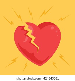 Broken heart. Vector flat cartoon illustration