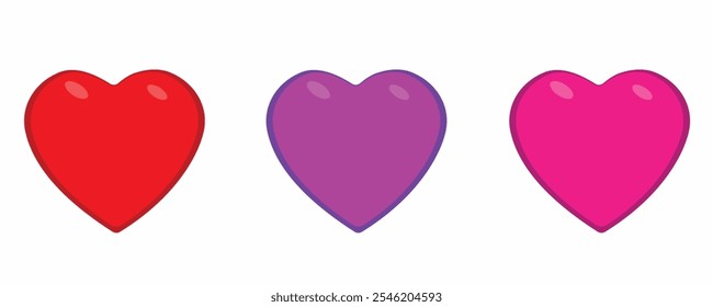 Broken heart vector glossy web icons isolated on white background. Abstract flat illustration of broken hearts, 
unhappy love concept.