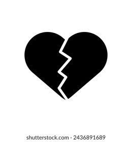 broken heart vector glyph flat simple illustration on white background..eps