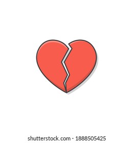 Broken Heart Vector Icon Illustration. Red Love Heart Flat Icon