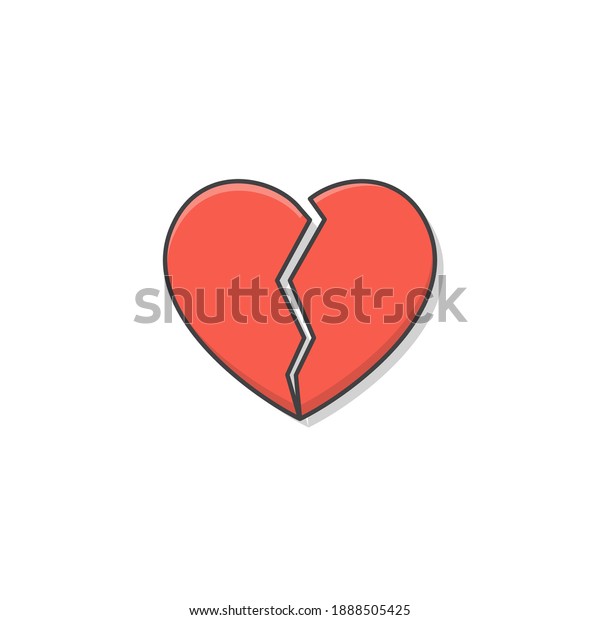 Broken Heart Vector Icon Illustration. Red Love\
Heart Flat Icon
