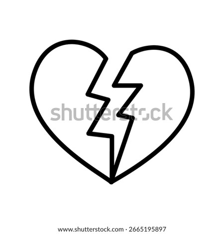 broken heart vector icon outline. vector illustration of a heart broken in two by a jagged line
