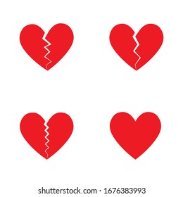 Broken Heart vector icon. Set of red hearts, love icons vector set