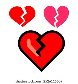 Broken heart vector icon set. Broken heart collection emoji emoticon isolated on white background