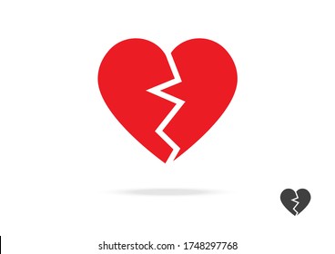 Broken Heart Vector Icon Symbol Design for love Valentine Day Sign Greeting Card or Website on White isolated Background Illustration