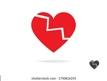 Broken Heart Vector Icon Symbol Design for love Valentine Day Sign Greeting Card or Website on White isolated Background Illustration