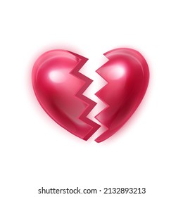 Broken heart vector icon and symbol in red color isolated in white background. Vector illustration.