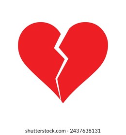 Broken heart vector icons isolated on white background. Abstract flat illustration of broken hearts, unhappy love concept.