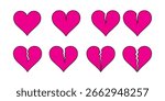 Broken heart vector icons set. Cracked heart symbol. Heart illustration