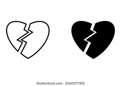 Broken heart vector icons set. Cracked heart symbol. Heart illustration