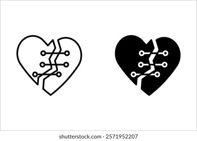 Broken heart vector icons set. Cracked heart symbol. Heart illustration