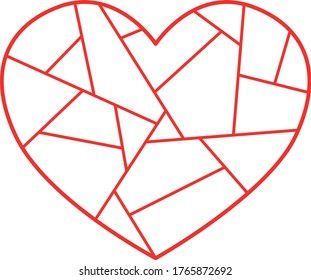 Broken Heart Vector Illustration. Flat Red Line Geometric Heart Icon For Logo Concept.