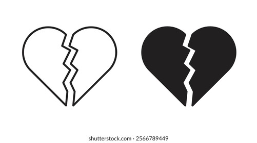 Broken heart vector line icon illustration