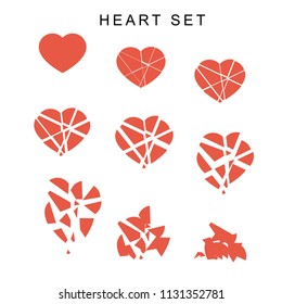 Broken Heart Vector Set. Сreate Animation From Pieces Of A Broken Heart.