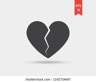 Broken Heart vector web icon isolated on white background, EPS 10, top view