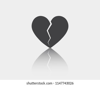 Broken Heart vector web icon isolated on white background with  mirror reflection, EPS 10, top view
