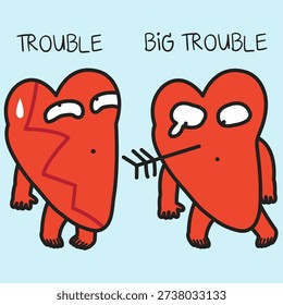 A Broken Heart Verson A Heart With An Arrow Concept Cartoon Character illustration