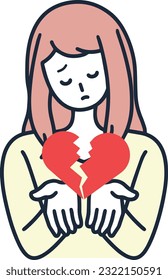 Broken heart, broken heart, woman with heart Simple Illustration