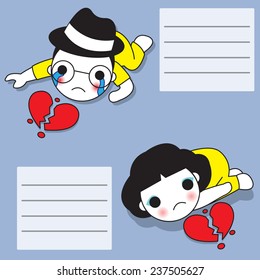 Broken Hearted Us paper note illustration set