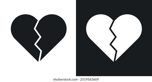 Broken heartline vector icon set in solid and outline style.