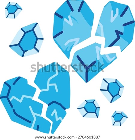 broken hearts and ice crystals vector elements for heartbreak sorrow cold love breakup theme design frozen glacial abstract concept