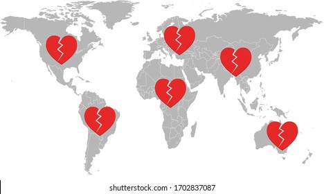 Broken hearts of people around the world for people who have died because of worldwide pandemic of coronavirus disease 2019 (COVID-19)