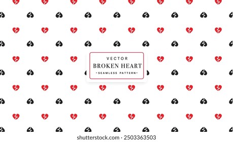 Broken hearts seamless pattern in red and black represents love failure