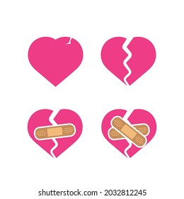 broken hearts set icon. vector illustration