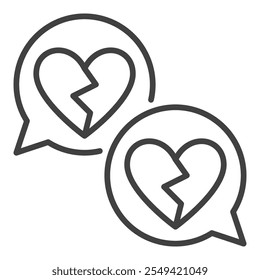 Broken Hearts in Speech Bubbles vector Romantic Struggle icon or symbol in thin line style