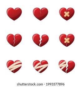 Broken hearts vector set  icons and symbols Isolated on white background