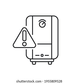 Broken heating boiler linear icon. Plumbing. Thin line customizable illustration. Contour symbol. Vector isolated outline drawing. Editable stroke