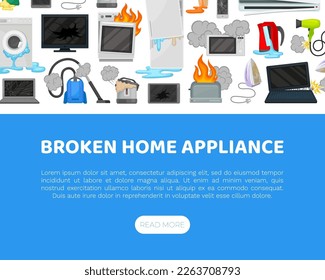 Broken Home Appliances Service and Repair Web Banner Design Vector Template
