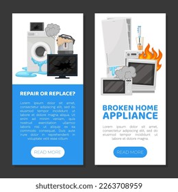 Broken Home Appliances Service and Repair Web Banner Design Vector Template