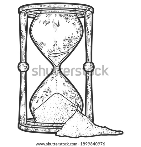 Broken hourglass. Engraving vector illustration. Sketch scratch board imitation.