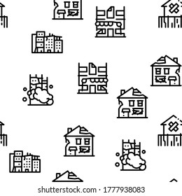 Broken House Building Seamless Pattern Vector Thin Line. Illustrations