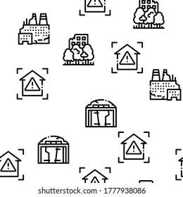 Broken House Building Seamless Pattern Vector Thin Line. Illustrations