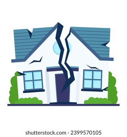 broken house damaged by earthquake isolated on white background