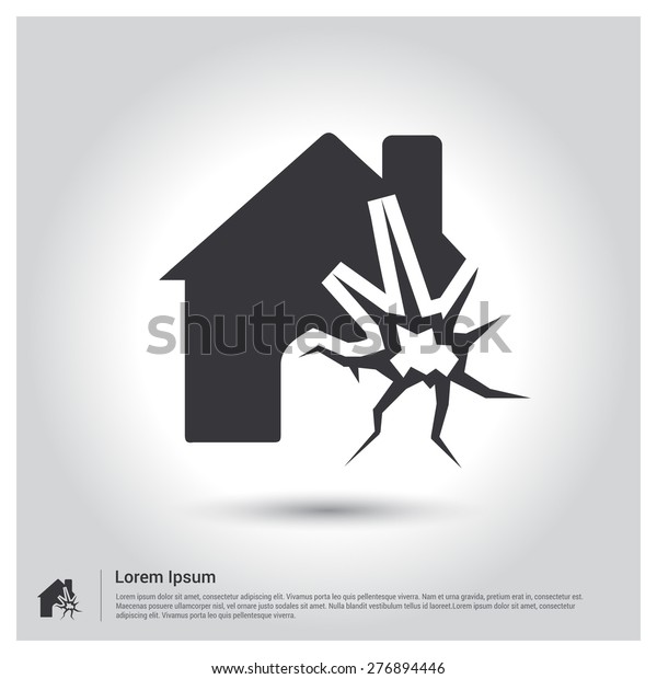 broken house disaster\
insurance Icon . Flat pictograph Icon design gray background.\
Vector illustration.