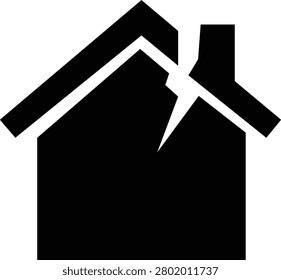 Broken House Icon Damaged Home Property Disaster Symbols Bundle, Ruin, Repair, Insurance Claim, Structural Damage Vector in Flat and Line Style