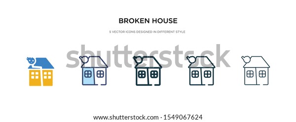 broken\
house icon in different style vector illustration. two colored and\
black broken house vector icons designed in filled, outline, line\
and stroke style can be used for web, mobile,\
ui