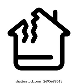 Broken House Icon representing damaged buildings, structural issues, and emergency situations