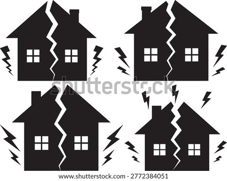 Broken house icon vector, disaster concept, earthquake damage, destruction symbol, home ruin.