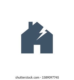 Broken house as illustration of disaster, crisis or divorce icon